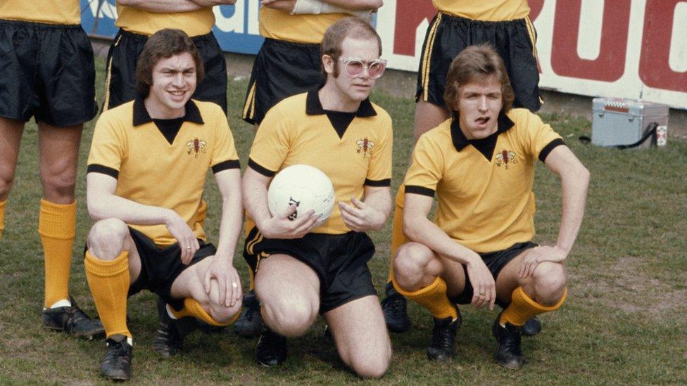 Elton John with other Watford players in the 1970s