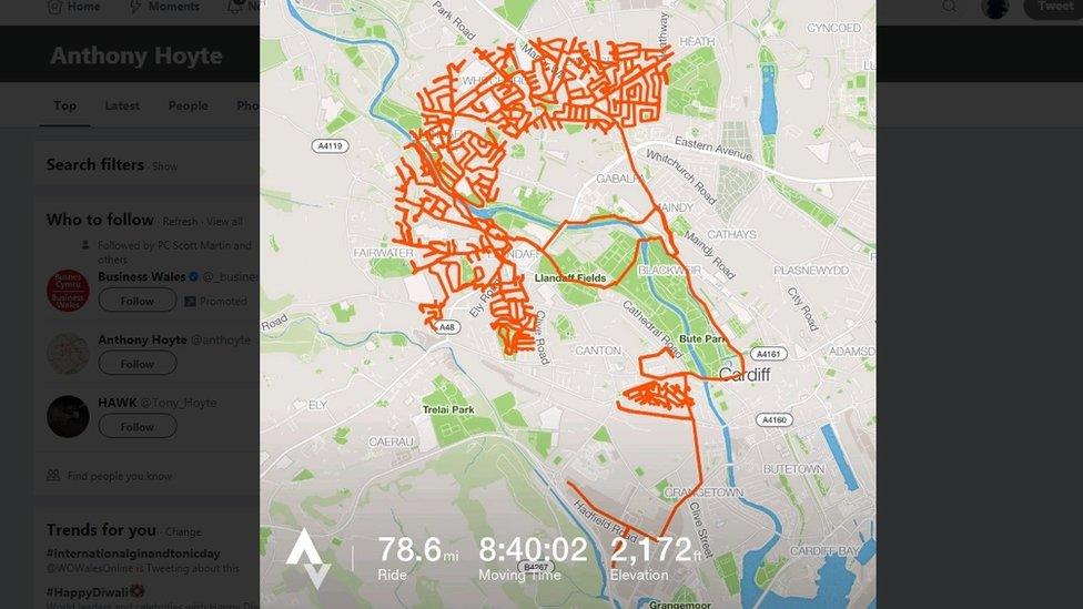 Anthony Hoyte's routes show the shape of a face when added to Strava's map