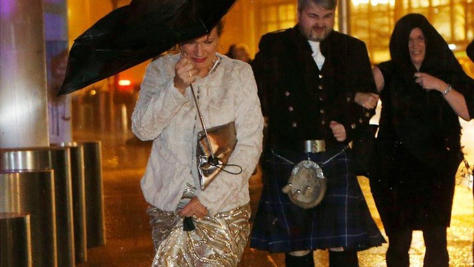 People struggle with umbrellas in Edinburgh, 12th November 2015