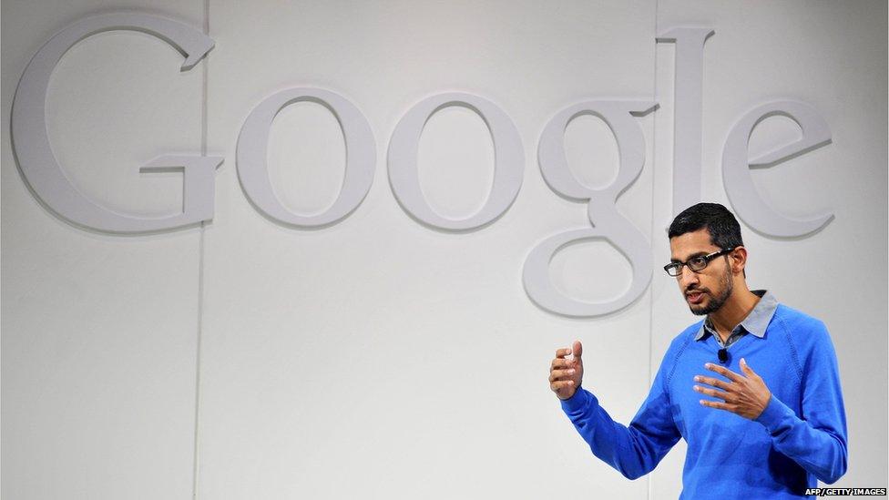 File picture taken on July 24, 2013 shows Sundar Pichai, Senior Vice President of Android, Chrome and Apps for Google, speaking at a media event at Dogpatch Studios in San Francisco, California