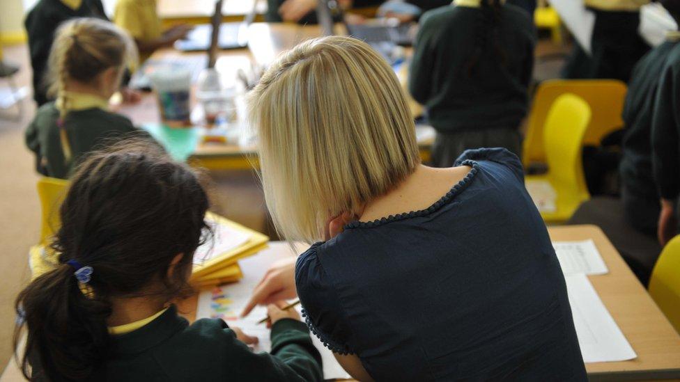 Teacher assessment - teacher with child at desk