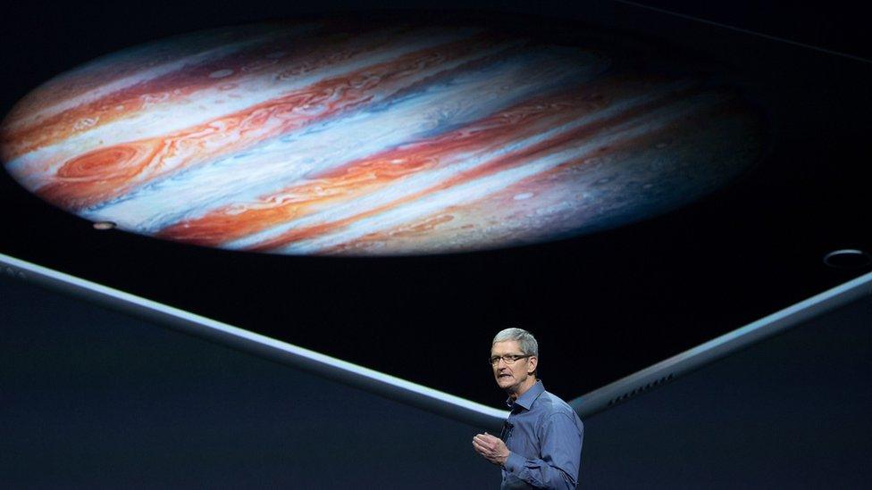 Tim Cook in front of a display showing the iPad Pro at 9 September launch