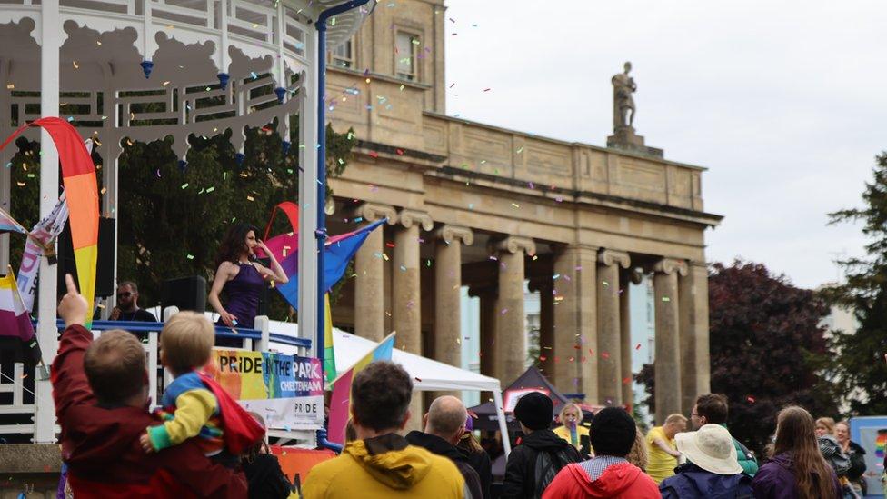 Crowds enjoying Pride in the Park in Cheltenham's Pittville park in 2022