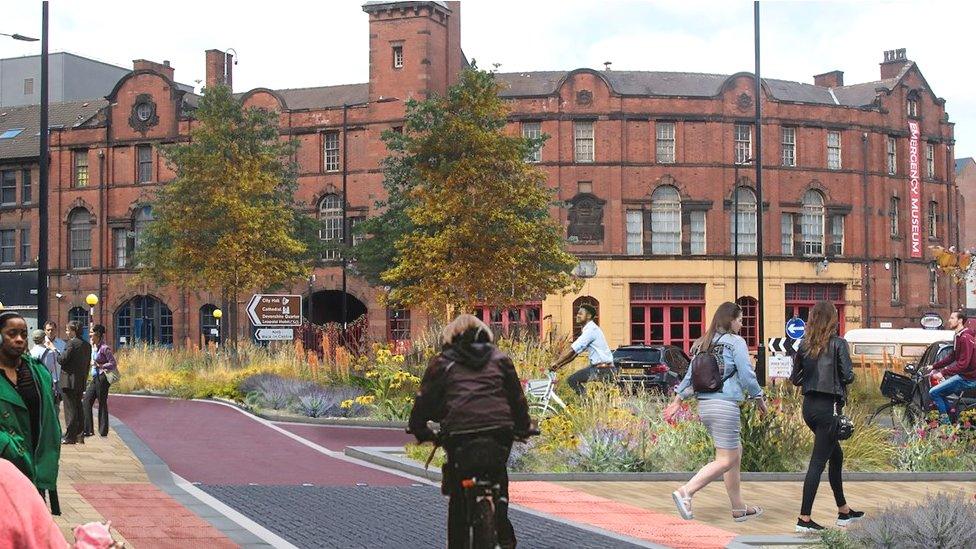 Artist's impression of road improvement work at West Bar in Sheffield