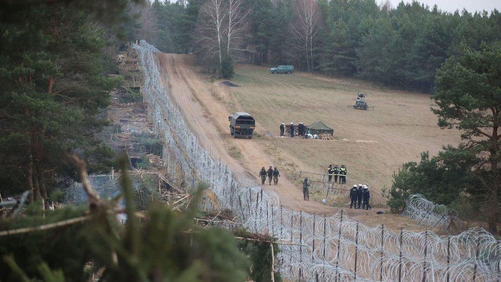 A view of an empty migrant camp on the Belarus - Poland border