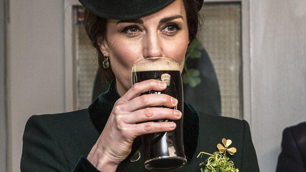 The Duchess of Cambridge got into the spirit of the day with a pint of Irish stout