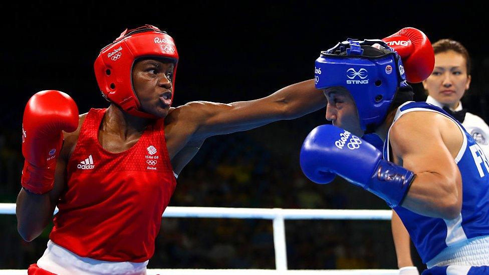 Nicola Adams of Great Britain and Sarah Ourahmoune of France at Rio 2016