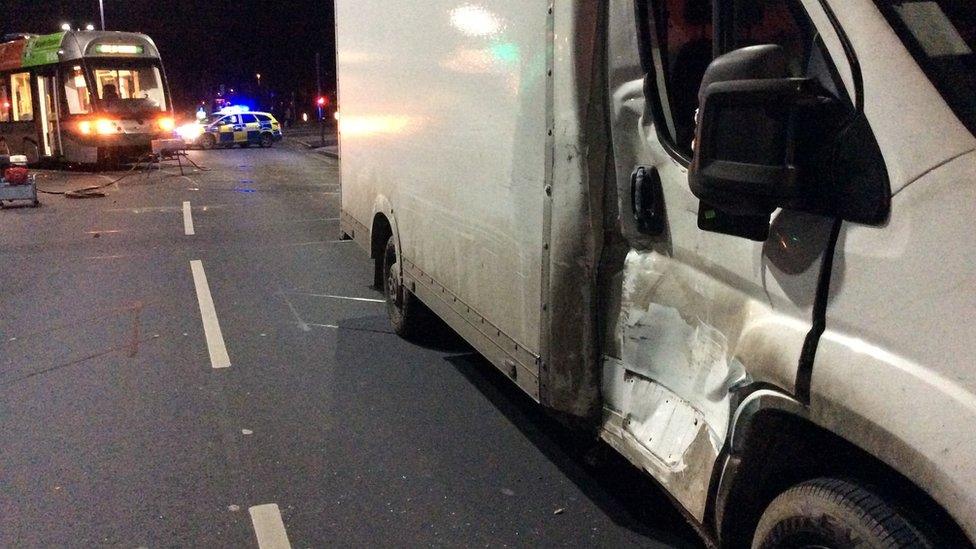 Nottingham tram derails in van crash