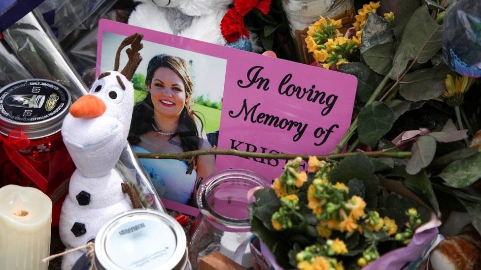 A photograph of Kristen Beaton at a memorial in Debert