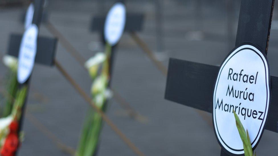 A cross set up in remembrance of Rafael Murúa in Mexico City