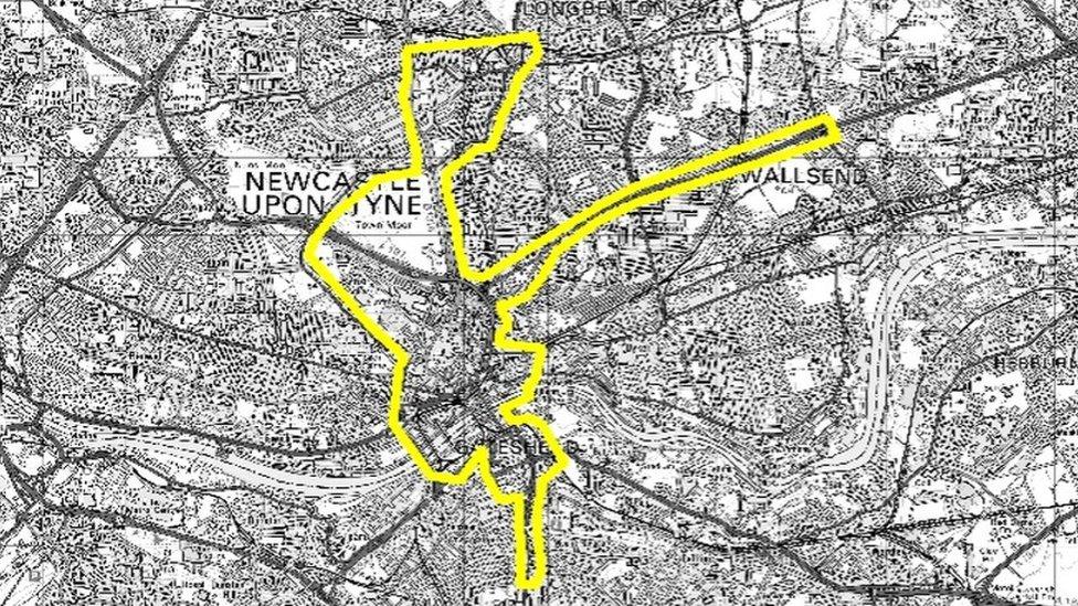 A map of the provisional clean air charging zone in Newcastle, Gateshead, and North Tyneside used in transport modelling studies