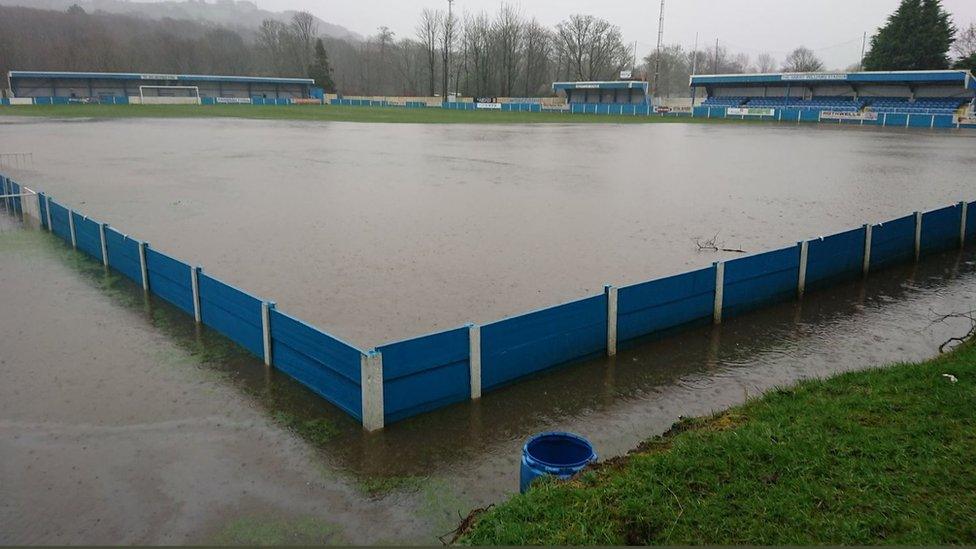 The pitch at Ramsbottom United is under water