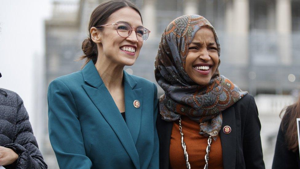 Alexandria Ocasio-Cortez, left, and Ilhan Omar in Washington DC