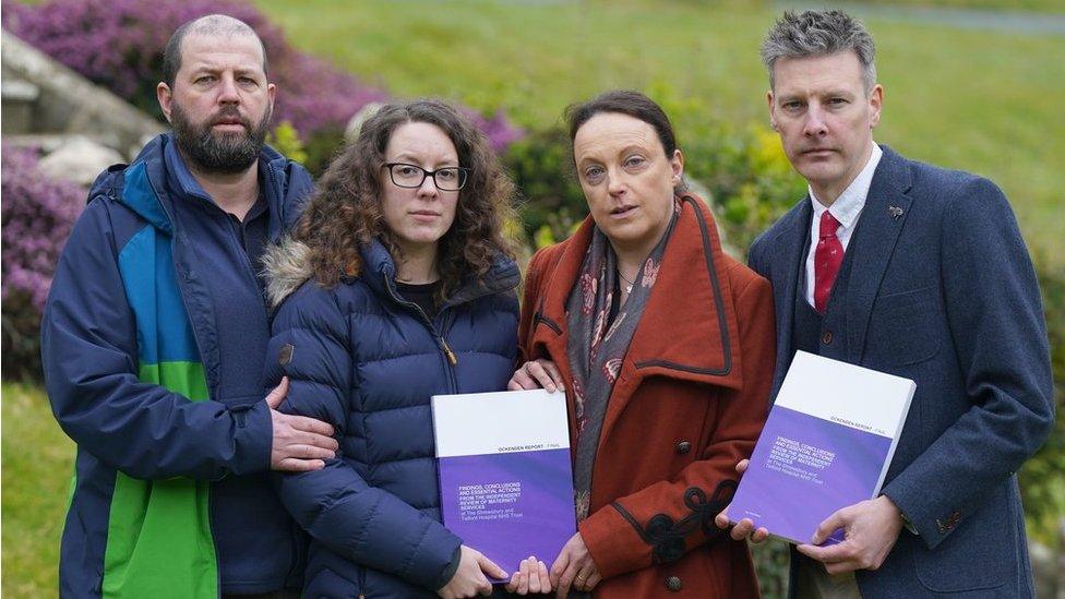 Colin and Kayleigh Griffiths, Rhiannon Davies and Richard Stanton with a copy of the report