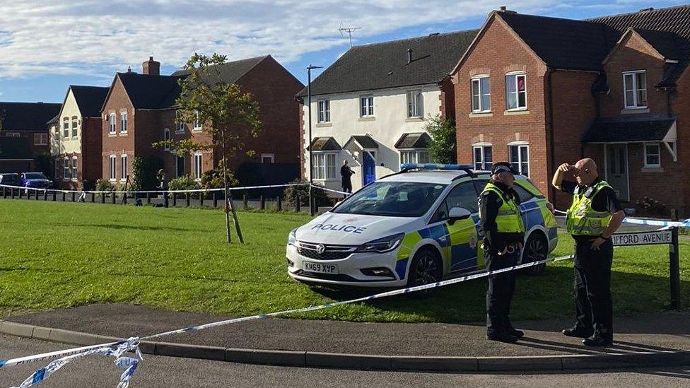 Police at the cordon in Walton Cardiff near Tewkesbury