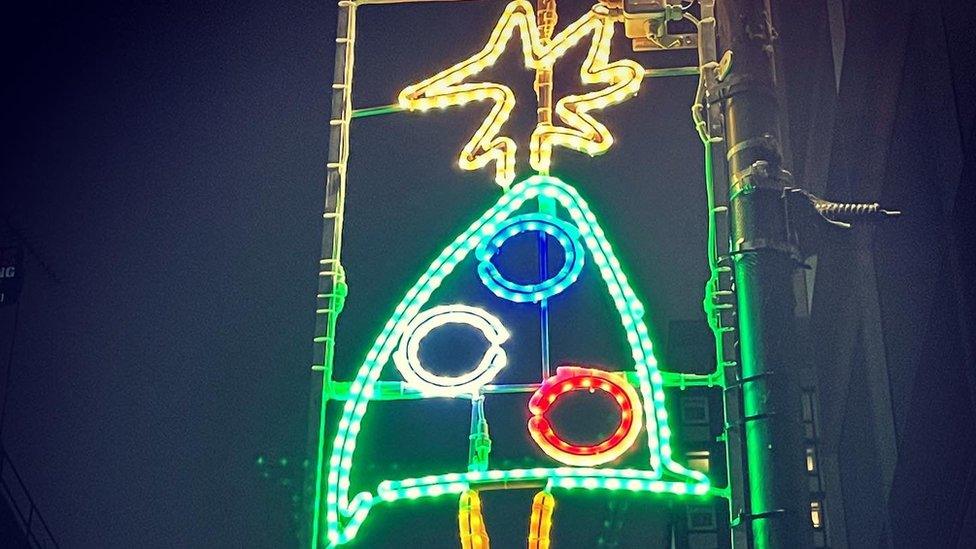 Photo of Christmas light in the shape of a Christmas tree