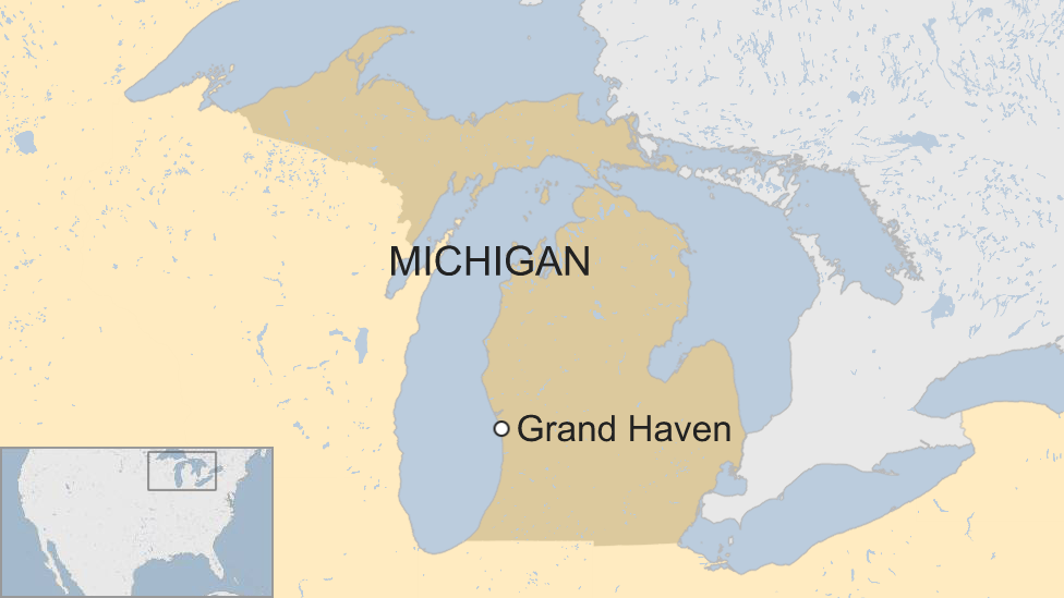 A map showing the location of Grand Haven, Michigan in the US