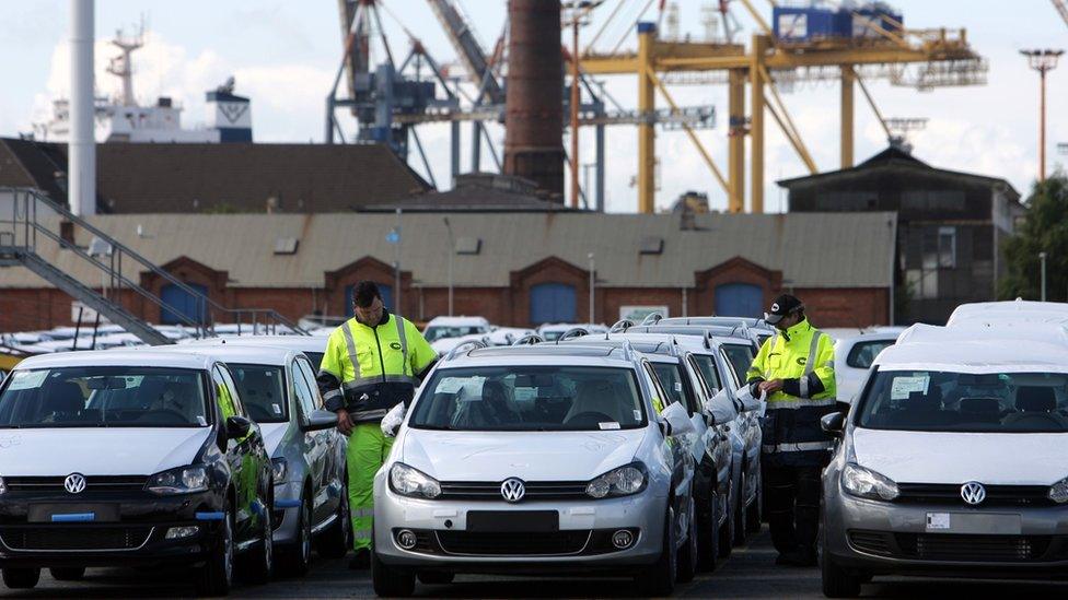 Volkswagen cars at German port