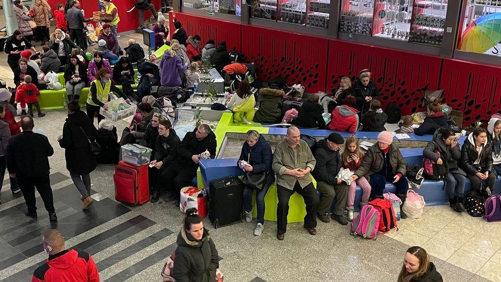 Refugees at railway station