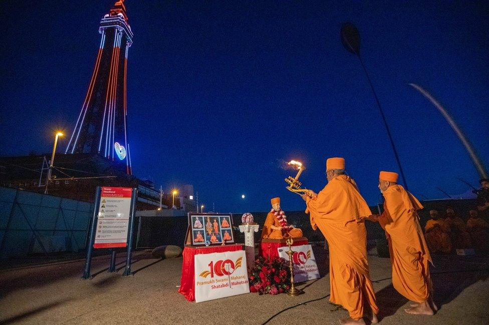 Ceremony by sadhus at Blackpool Tower