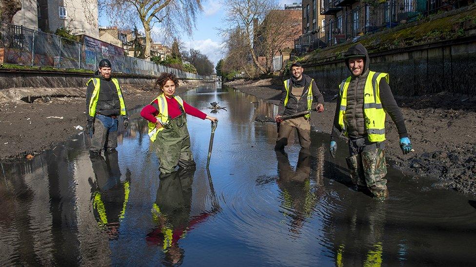 Volunteers clearing out the rubbish from the Hertford Union Canal