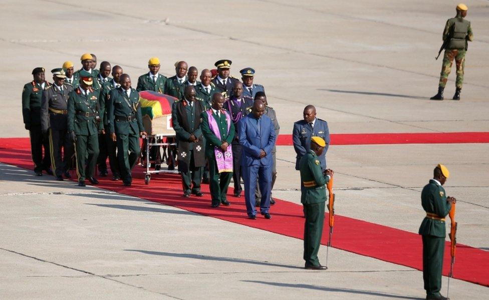 Mr Mugabe's body arrives at Harare airport