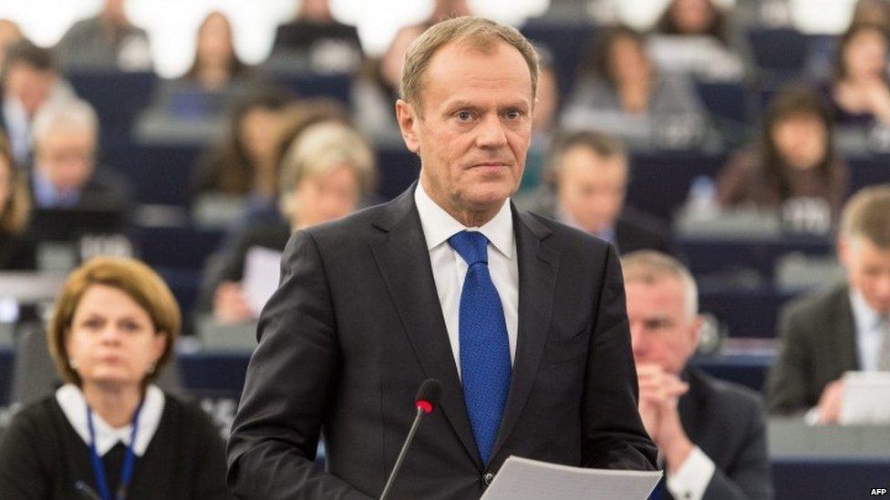 Donald Tusk speaking in the European Parliament