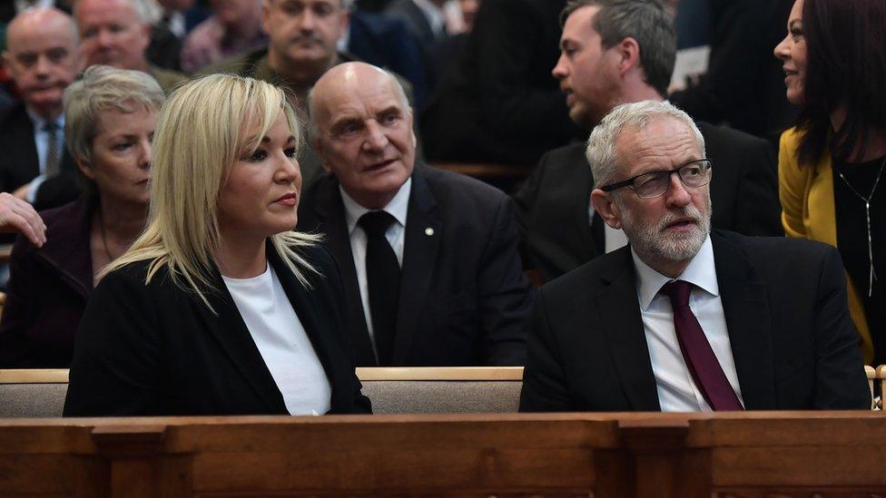 Sinn Féin' vice-president, Michelle O'Neill and Labour party leader, Jeremy Corbyn, in St. Anne's Cathedral.