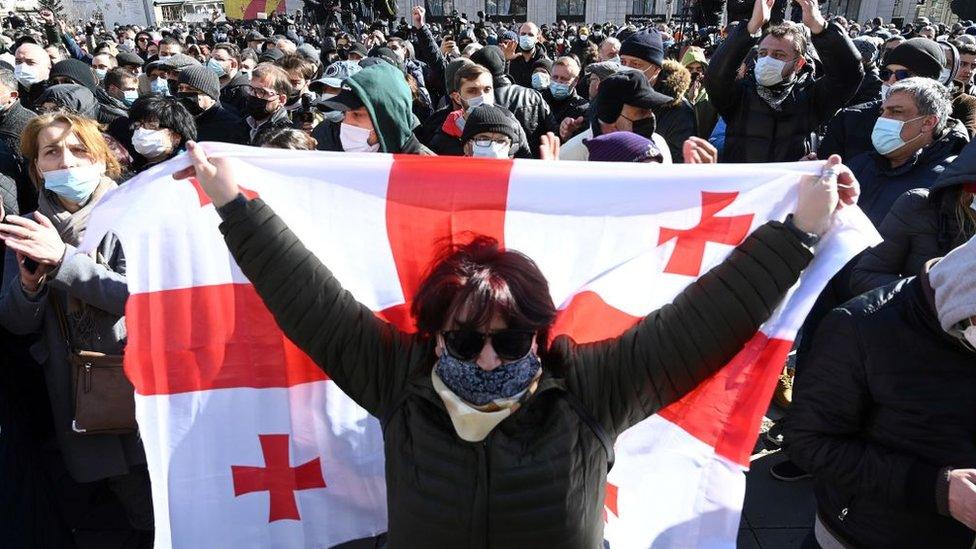 Protests in Tbilisi after the arrest of an opposition leader, February 2021