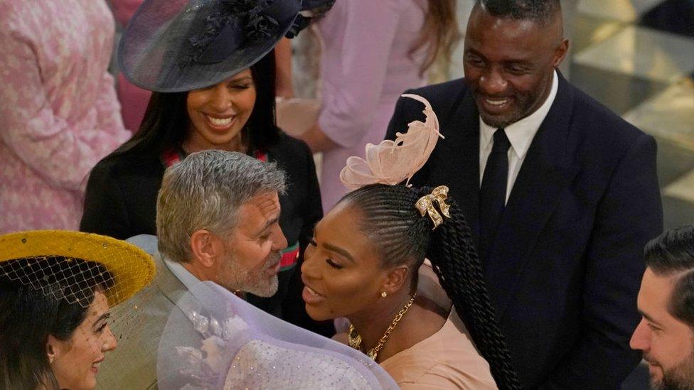 Serena Williams greets George Clooney at the royal wedding