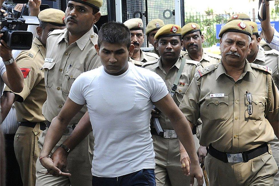 December 16 Delhi bus gang rape accused Vinay Sharma brought to Delhi High Court under high security for hearing on September 24, 2013 in New Delhi, India