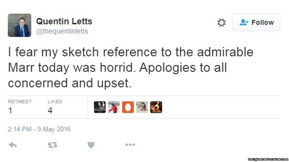 The Quentin Letts Twitter: "I fear my sketch reference to the admirable Marr today was horrid. Apologies to all concerned and upset."