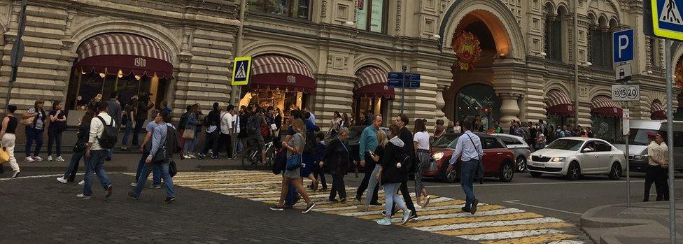 The scene outside GUM shopping centre in Moscow after evacuation on 13 Sept