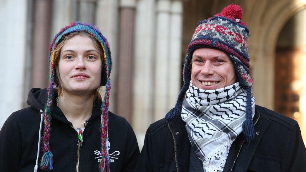 Sylvia Mann and Lauri Love outside the High Court in London