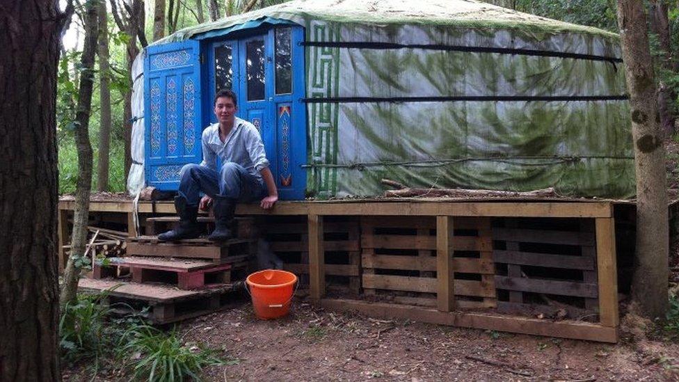 Alexander Kirkley with his yurt