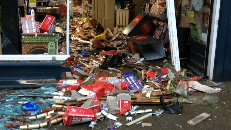 The damage outside the Lavenham Co-op