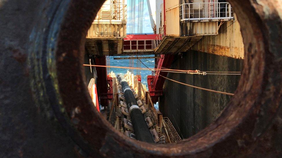 Pipes are laid for the Nord Stream 2 pipeline in the Baltic Sea, 13 September 2019