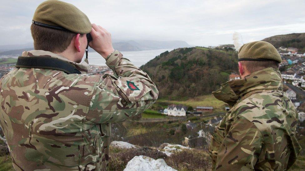 Soldiers seaching for Shenkin the goat in the Great Orme