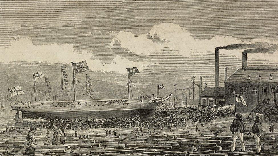 Launch of HMS Tourmaline at Middlesbrough in 1875