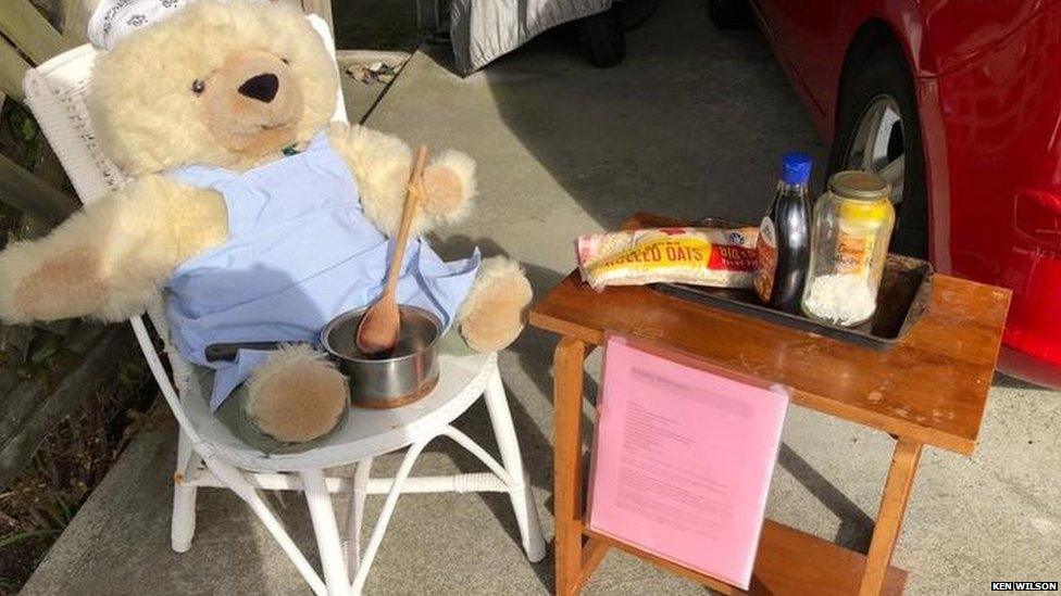 Chester the teddy bear cooking