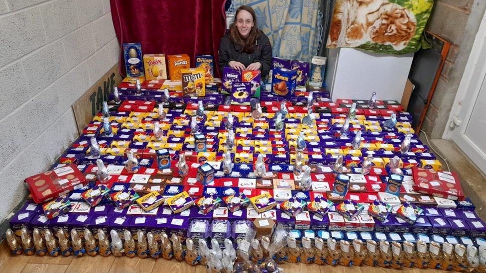 Zoe Richards with hundreds of Easter eggs