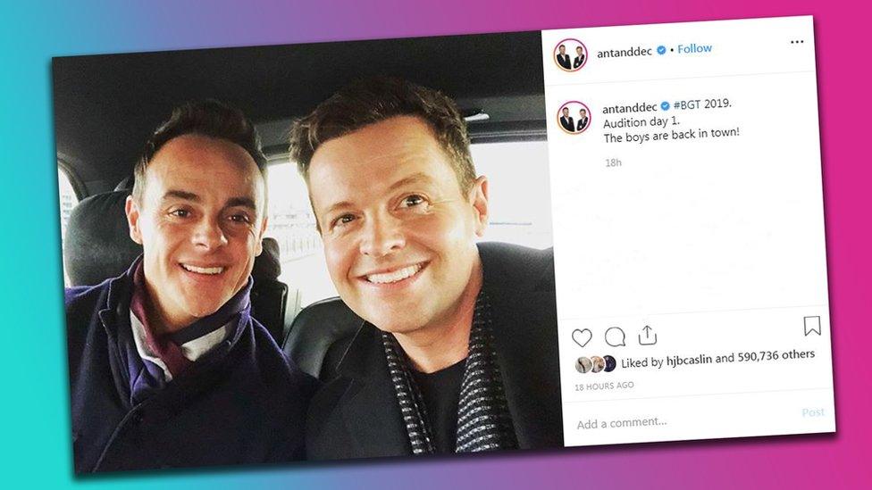 The Instagram post showing Ant and Dec going back to work together.