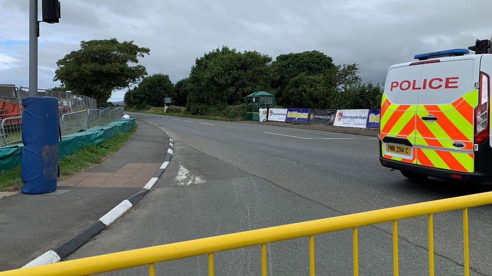 Road closed off with police van