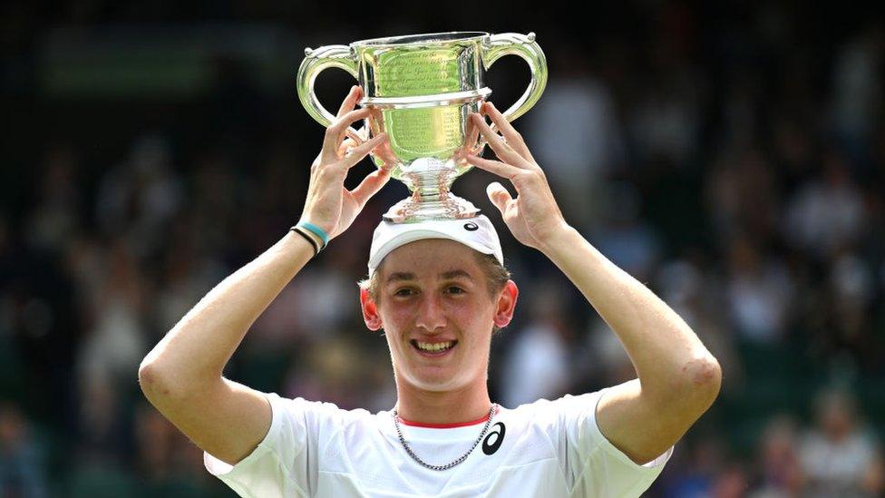 Henry Searle celebrates at Wimbledon