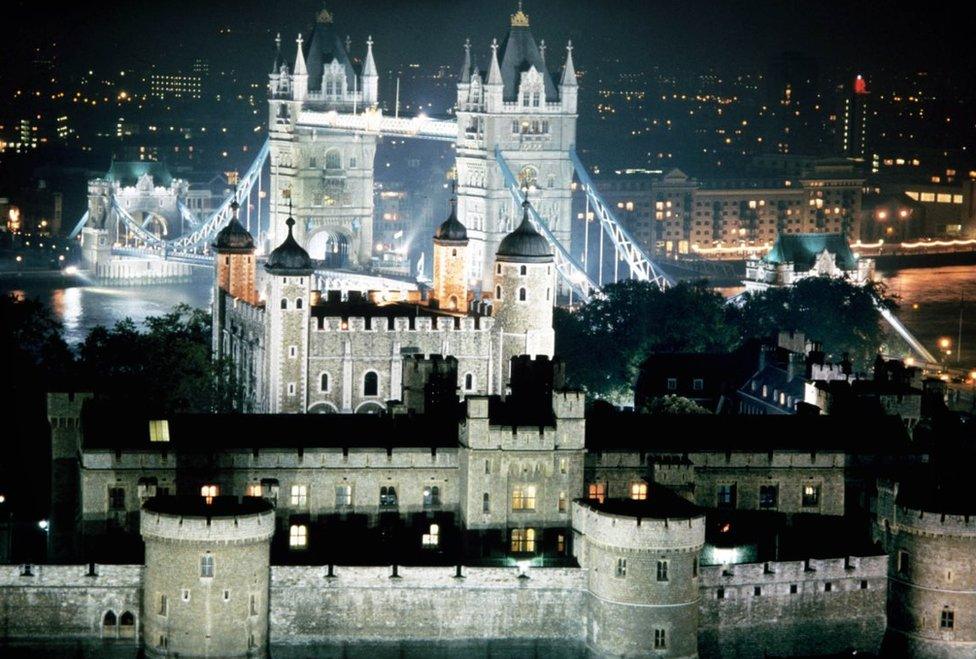 Tower of London and Tower Bridge at night