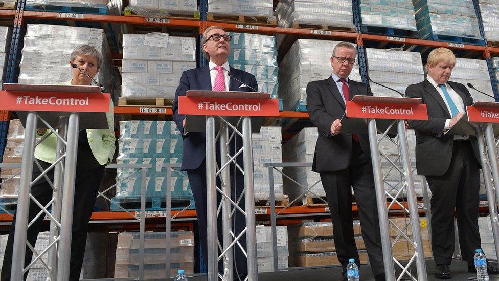 Gisela Stuart (left), John Longworth, Michael Gove and Boris Johnson