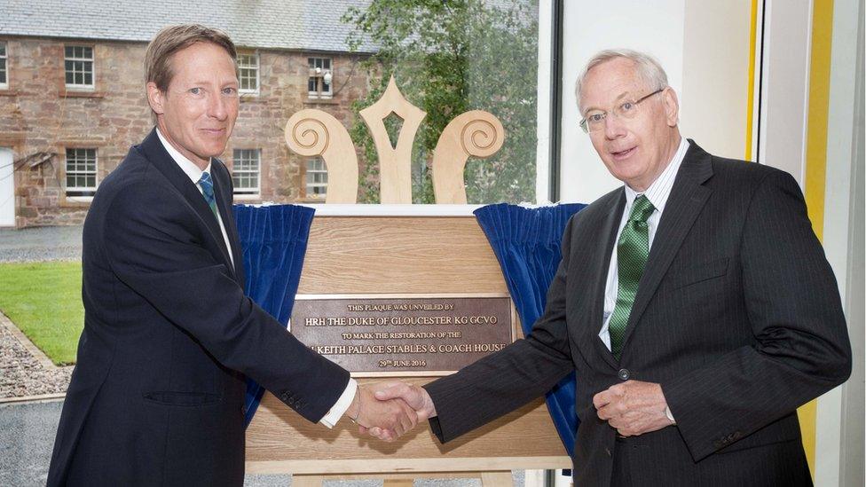 The Duke of Gloucester (R) and Lord Damian Scott (L)