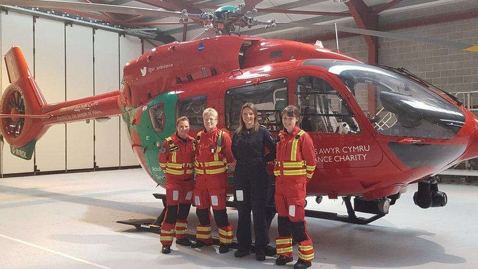 (L-R) Dr Jennifer Dinsdale, Critical Care Practitioner Tracy Phipps, Pilot Jennifer Stevenson and Dr Maire Gallagher