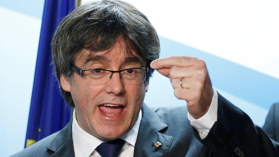 Ex-Catalan leader Carles Puigdemont talking after the election, 22 December 2017