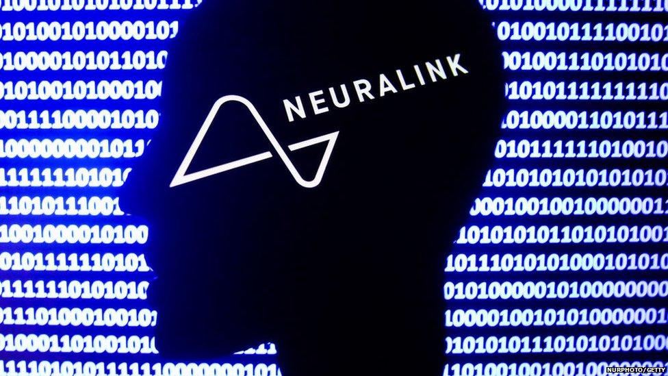 Silhouette of a head with neuralink logo on it